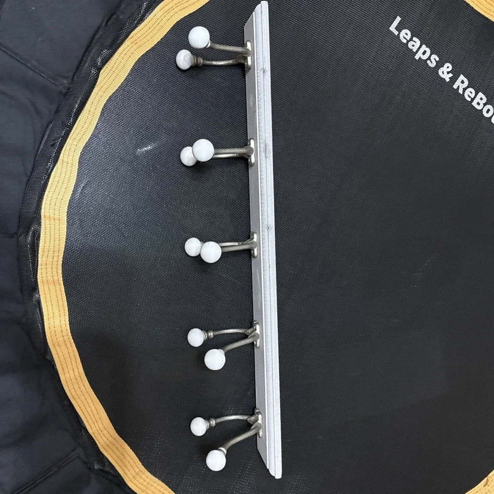 White Wood Wall CoatRack 5 Double Hooks Ceramic Knobs Shabby Chic 24
